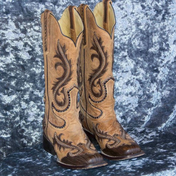 Corral Square Toe Cowboy Boot Brown & Tan 10 - Picture 9 of 15